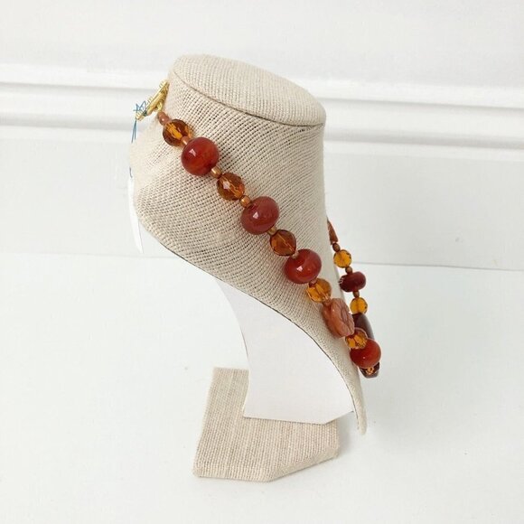 NWT Genuine Carved Sunstone, Agate, Pearl & Czech Crystal Necklace Flower Orange - Picture 4 of 6